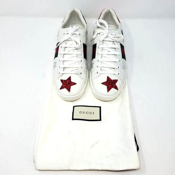Custom Gucci Swarovski Crystal Ace Metallic Star Sneakers Leather 454562 Size 39 - Picture 8 of 16